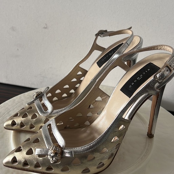 John Richmond Silver Stiletto Heels with Cutout Design holiday party ready EU 37 - Picture 2 of 7